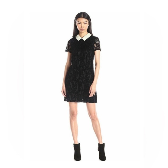 Betsey Johnson Dresses & Skirts - Betsey Johnson Black Lace Shift Dress with Faux Pearl Collar
